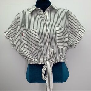 Urban Outfitters Crop Top Stripe XS Short Sleeve Cotton Button Front Collar